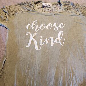 Boho Jane Army Green Lace trimmed short sleeve shirt